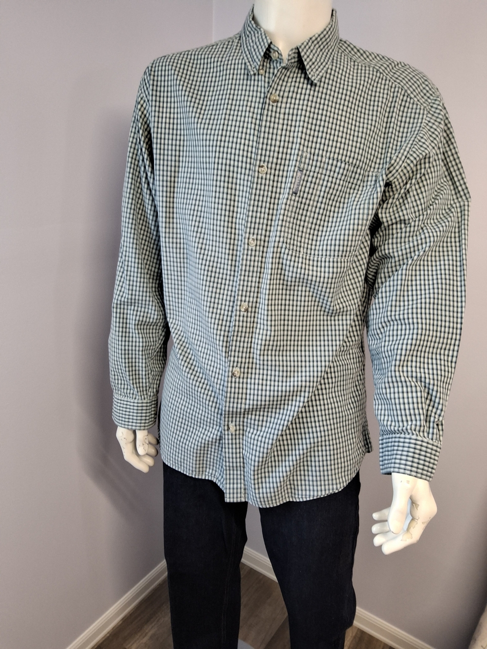 Columbia Men's Blue White Check Woven Button-Up Long Sleeve Pockets Shirt XL
